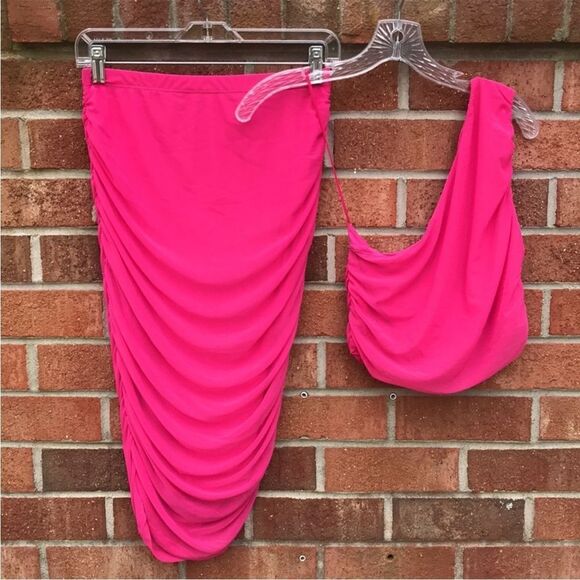 House Of Harlow 1960 2 Piece MIDI Skirt & Top Set Ruched Stretch Mesh sz xs - Picture 5 of 13